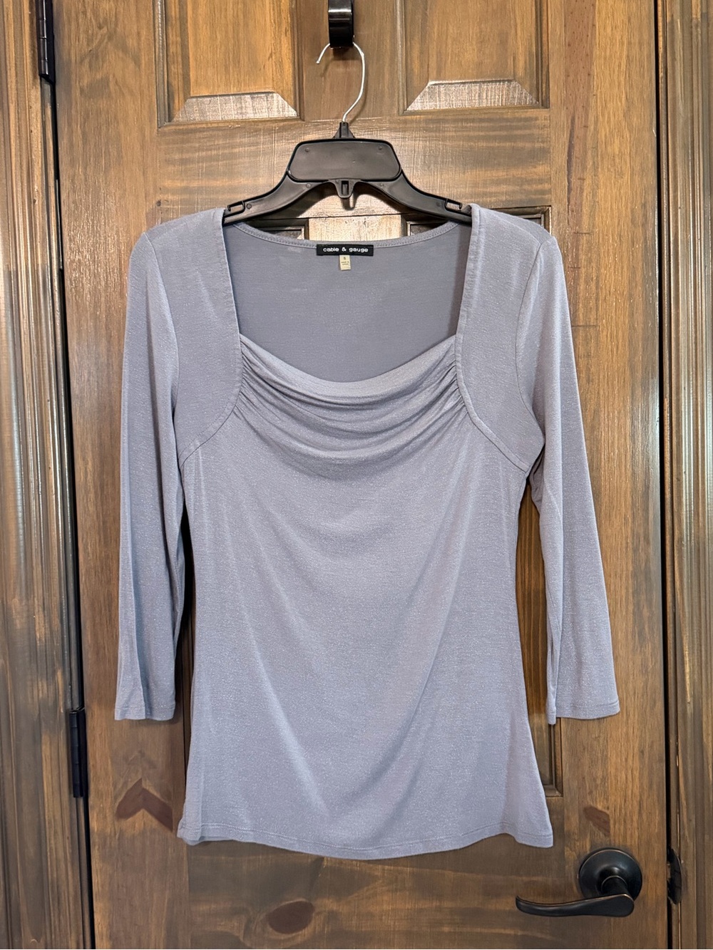 Cable & Gauge Scoop Cowl Neck Long Sleeve Top - Light Gray